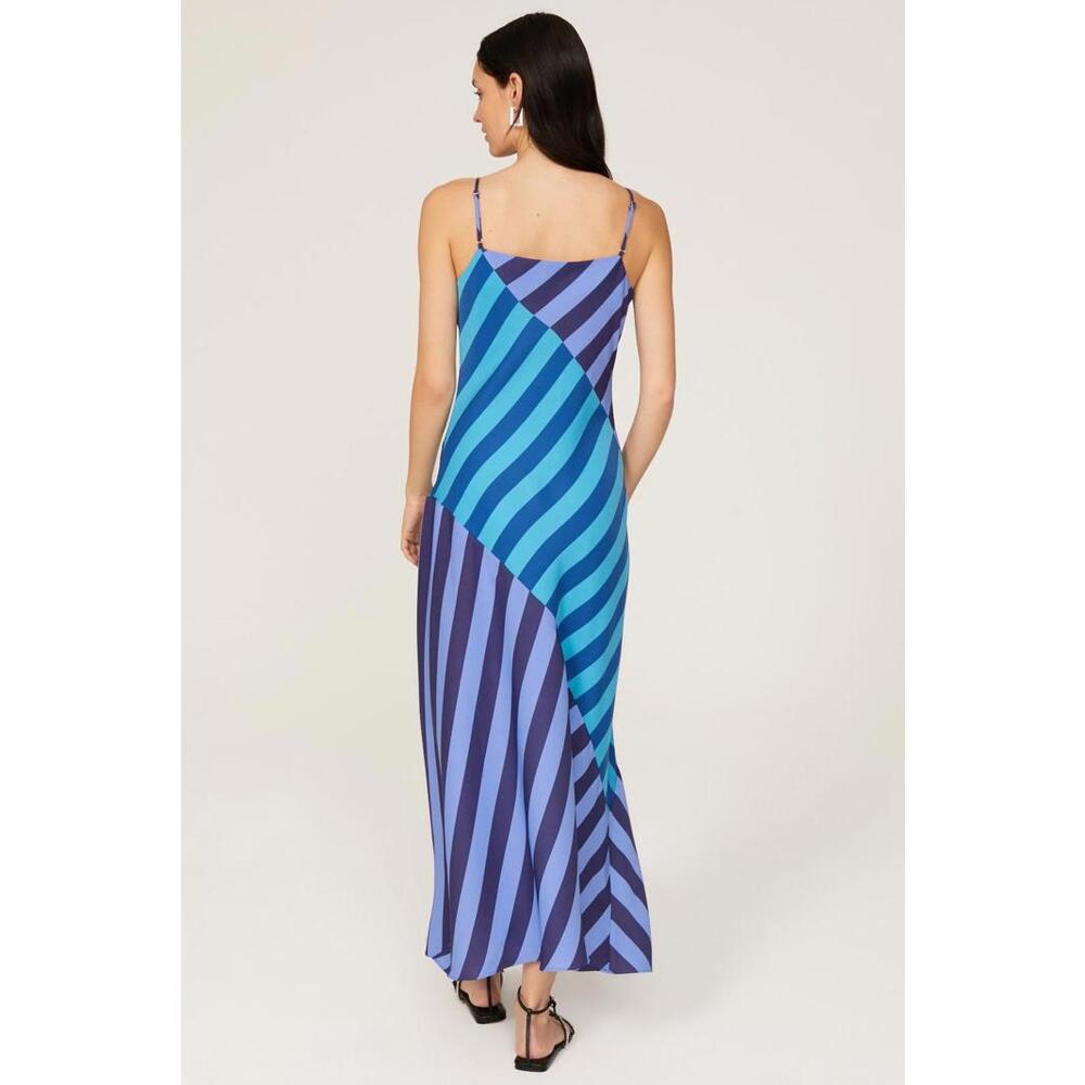Blue Multi-Stripe V-Neck Slip Maxi Dress - Picture 2 of 10